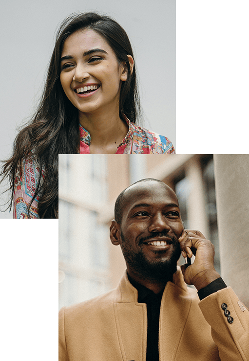 Girl and Man Talking on Phone Girl and Man Talking on Phone