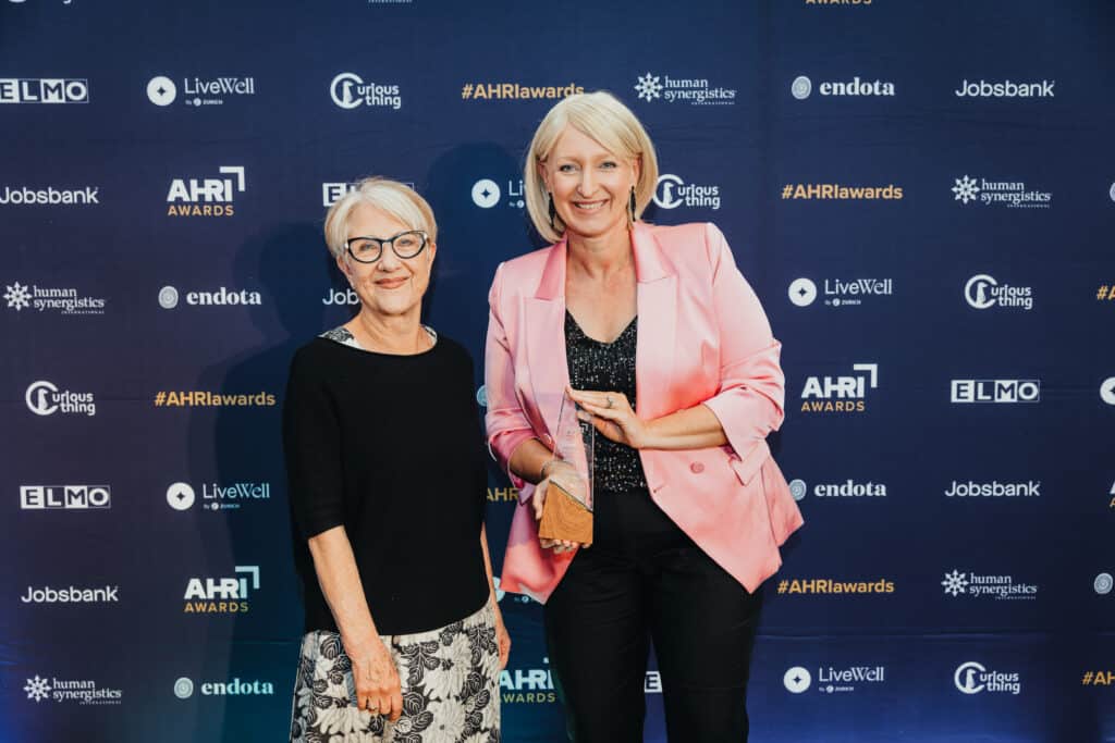 (L-R) Edel Conroy, Jobsbank Strategy, Business & Governance Director, Emma Hogan 2022 AHRI CEO Diversity and Inclusion Champion