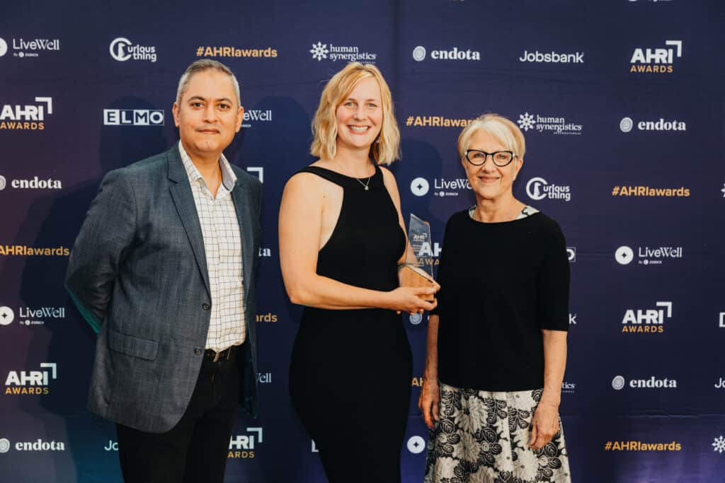 (L-R) Jobsbank Board Director Sam Sondhi, Jobsbank Strategy, 2022 AHRI HR Diversity and Inclusion Champion Tara Keast, 
Business & Governance Director Edel Conroy
